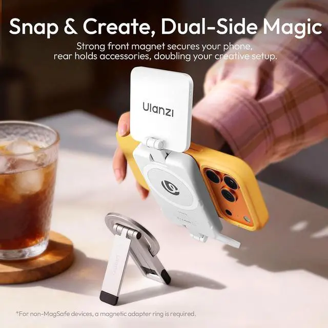 Alt view image 4 of 6 - Deuninker GL01 Magnetic Selfie Light for Phone Top & Bottom Dual LED Fill Lights with Extendable Rod Dimmable 2500K-6500K Portable Video Vlog Light for iPhone 17 Pro Size & Below Not for Pro Max White
