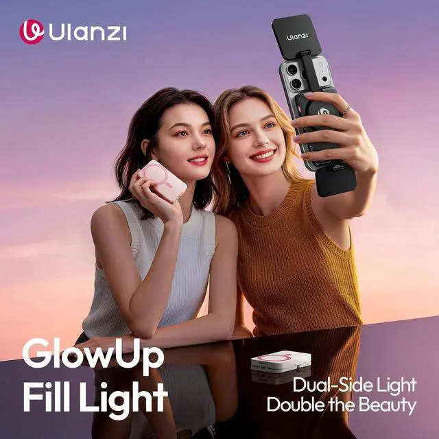 Alt view image 2 of 6 - Deuninker GL01 Magnetic Selfie Light for Phone Top & Bottom Dual LED Fill Lights with Extendable Rod Dimmable 2500K-6500K Portable Video Vlog Light for iPhone 17 Pro Size & Below Not for Pro Max Pink