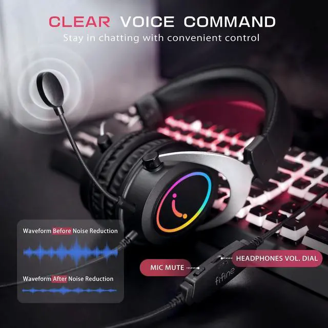 Alt view image 4 of 5 - FIFINE Gaming Headset with Detachable Microphone, Over-Ear Headset Wired with Passive Noise Canceling, 3.5mm Audio Jack, RGB, for Xbox, PC, PS4/PS5 Controller, Switch, Gamer Headset-Ampli (ABCD2316H3)