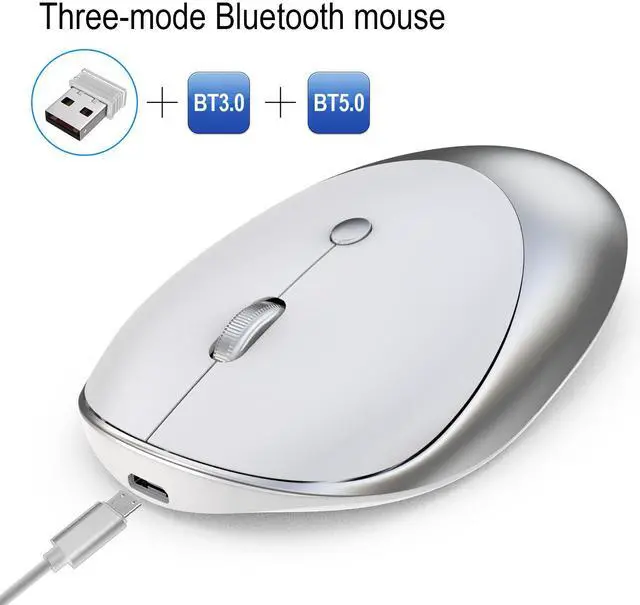 Alt view image 2 of 7 - HXSJ T36 Bluetooth 5.0/3.0 Wireless Mouse Three Mode Bluetooth USB Wireless Mouse Silent Mice for Laptop Mac Rechargeable Mouse (Silver)