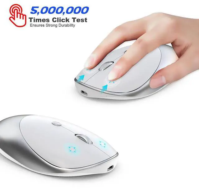 Alt view image 5 of 7 - HXSJ T36 Bluetooth 5.0/3.0 Wireless Mouse Three Mode Bluetooth USB Wireless Mouse Silent Mice for Laptop Mac Rechargeable Mouse (Silver)
