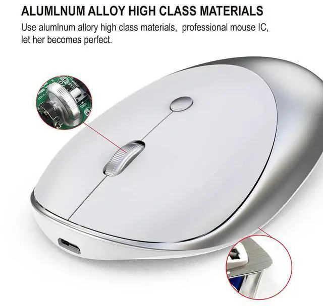 Alt view image 6 of 7 - HXSJ T36 Bluetooth 5.0/3.0 Wireless Mouse Three Mode Bluetooth USB Wireless Mouse Silent Mice for Laptop Mac Rechargeable Mouse (Silver)