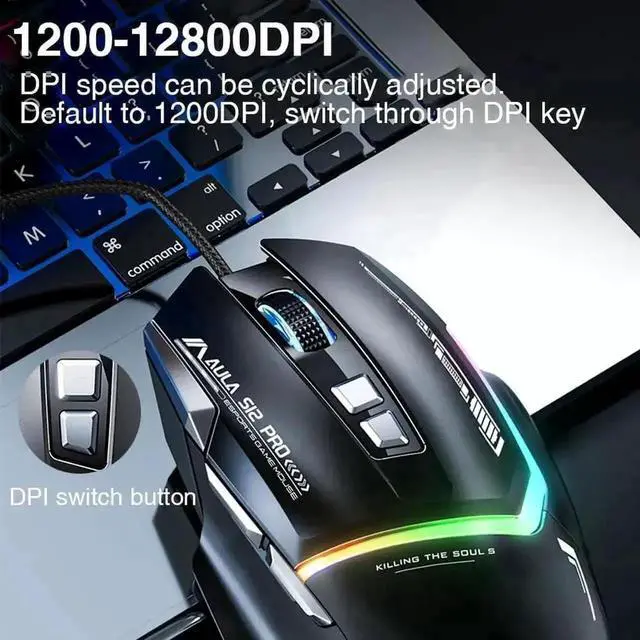Alt view image 2 of 7 - Wired Gaming Mouse,12800 DPI Optical Gamer Mouse with RGB Backlit, 8 Programmable Buttons, Software Supports DIY Keybinds Rapid Fire Button, 6 adjustable DPI (up to 12800 DPI), Ergonomic Gaming Mice