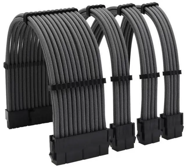 Alt view image 2 of 2 - Soft Braided ATX PSU Power Extension Cable 24Pin + CPU 8Pin + GPU 8pin (6+2)Pin PCI-E Kit for Motherboard CPU Cord(Grey)