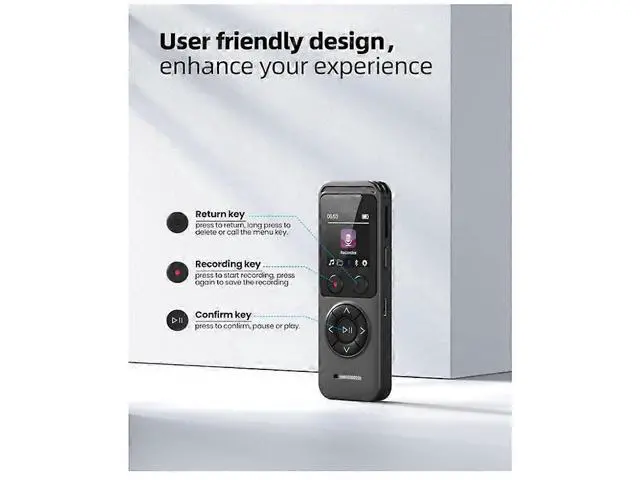 Alt view image 2 of 5 - Ecocleanpath 16GB Digital Voice Recorder with Dual Mic, 3072kbps HD, Noise Reduction, A-B Repeat - Black