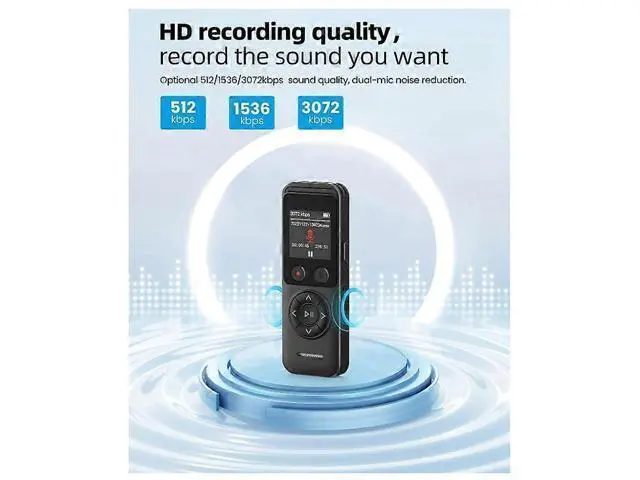 Alt view image 3 of 5 - Ecocleanpath 16GB Digital Voice Recorder with Dual Mic, 3072kbps HD, Noise Reduction, A-B Repeat - Black