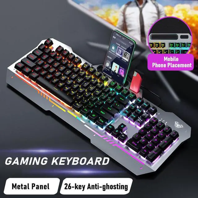 Alt view image 2 of 7 - AULA F3010 Mechanical Keyboard Mobile Phone Holder Mutliple Background Light USB Wired Gaming Keyboard