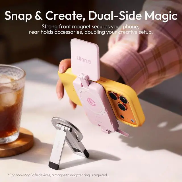 Alt view image 4 of 6 - Deuninker GL01 Magnetic Selfie Light for Phone Top & Bottom Dual LED Fill Lights with Extendable Rod Dimmable 2500K-6500K Portable Video Vlog Light for iPhone 17 Pro Size & Below Not for Pro Max Pink