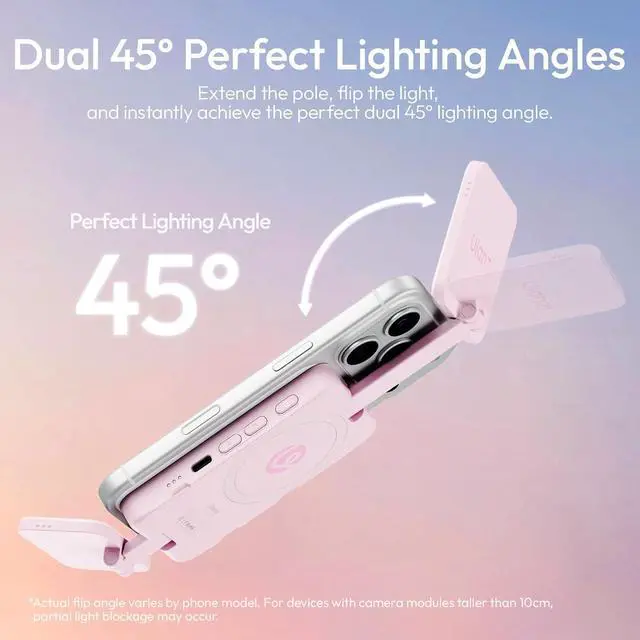 Alt view image 5 of 6 - Deuninker GL01 Magnetic Selfie Light for Phone Top & Bottom Dual LED Fill Lights with Extendable Rod Dimmable 2500K-6500K Portable Video Vlog Light for iPhone 17 Pro Size & Below Not for Pro Max Pink