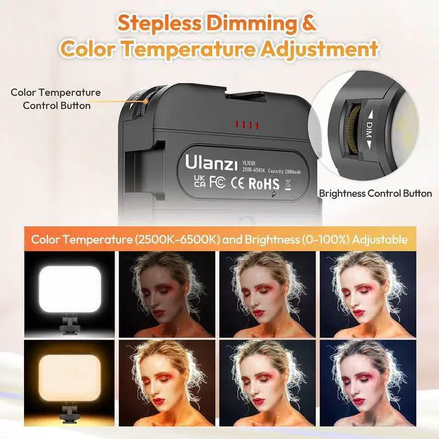 Alt view image 2 of 7 - Deuninker VL100X Selfie Light, Clip LED Light Panel for Phone/Laptop/Tablet/Computer, Bi-Color Portable Clip Camera Light with Dimmable 2500-6500K with 2000mAh Battery for Video Conference/Picture