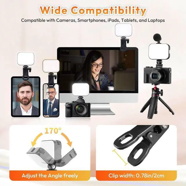 Alt view image 3 of 7 - Deuninker VL100X Selfie Light, Clip LED Light Panel for Phone/Laptop/Tablet/Computer, Bi-Color Portable Clip Camera Light with Dimmable 2500-6500K with 2000mAh Battery for Video Conference/Picture