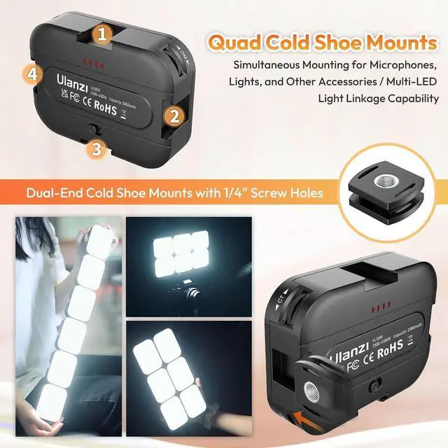 Alt view image 5 of 7 - Deuninker VL100X Selfie Light, Clip LED Light Panel for Phone/Laptop/Tablet/Computer, Bi-Color Portable Clip Camera Light with Dimmable 2500-6500K with 2000mAh Battery for Video Conference/Picture