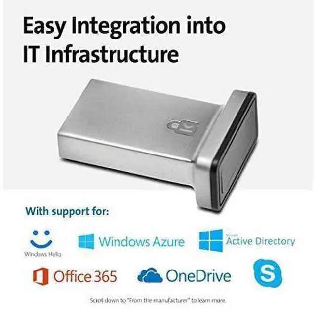 Alt view image 2 of 5 - VeriMark IT USB Fingerprint Key Reader Windows Hello FIDO U2F AntiSpoofing K67977WW
