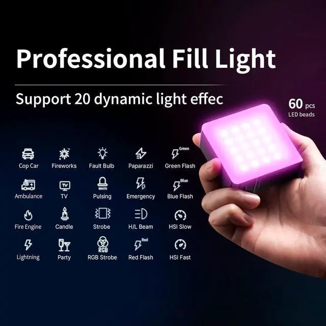Alt view image 6 of 7 - Deuninker VL49 Pro RGB Video Light, Mini Rechargeable LED Camera 360° Full Color Portable,2500-9000K Dimmable LED Panel Lamp w LCD Display,Photography Lighting Support Magnetic Attraction