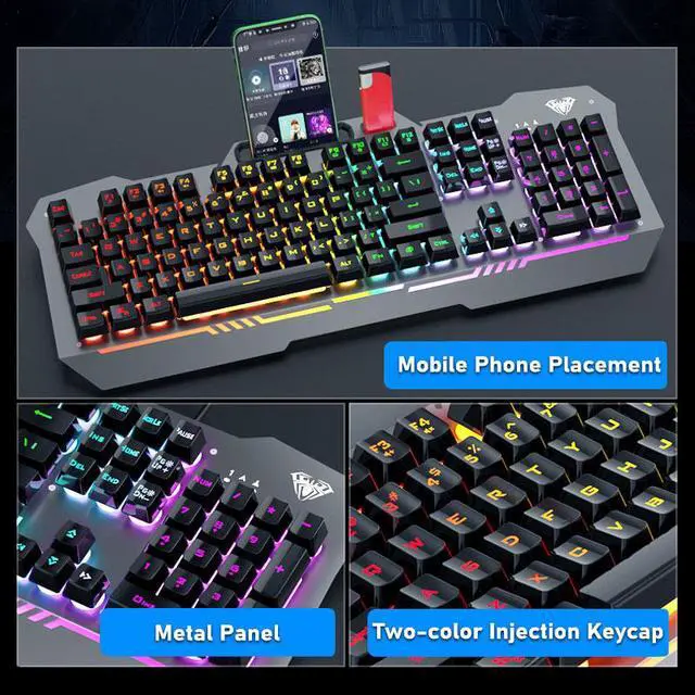 Alt view image 6 of 7 - AULA F3010 Mechanical Keyboard Mobile Phone Holder Mutliple Background Light USB Wired Gaming Keyboard