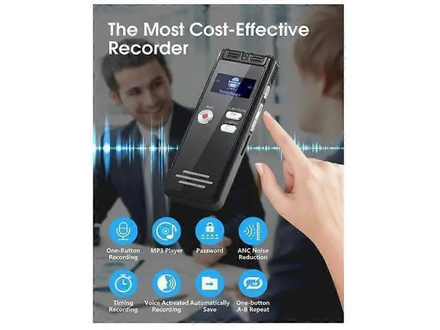 Alt view image 2 of 5 - Ecocleanpath 32GB Voice Activated Recorder with Dual Mic, HD Lecture Recording, USB Charging & Password Protection (Black)