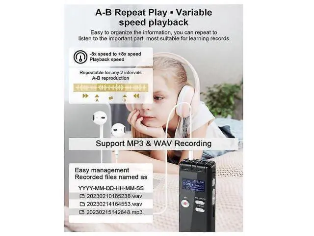 Alt view image 3 of 5 - Ecocleanpath 32GB Voice Activated Recorder with Dual Mic, HD Lecture Recording, USB Charging & Password Protection (Black)