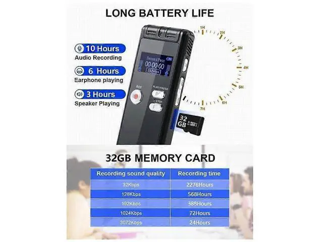 Alt view image 4 of 5 - Ecocleanpath 32GB Voice Activated Recorder with Dual Mic, HD Lecture Recording, USB Charging & Password Protection (Black)