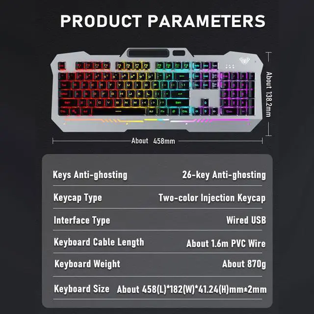 Alt view image 7 of 7 - AULA F3010 Mechanical Keyboard Mobile Phone Holder Mutliple Background Light USB Wired Gaming Keyboard