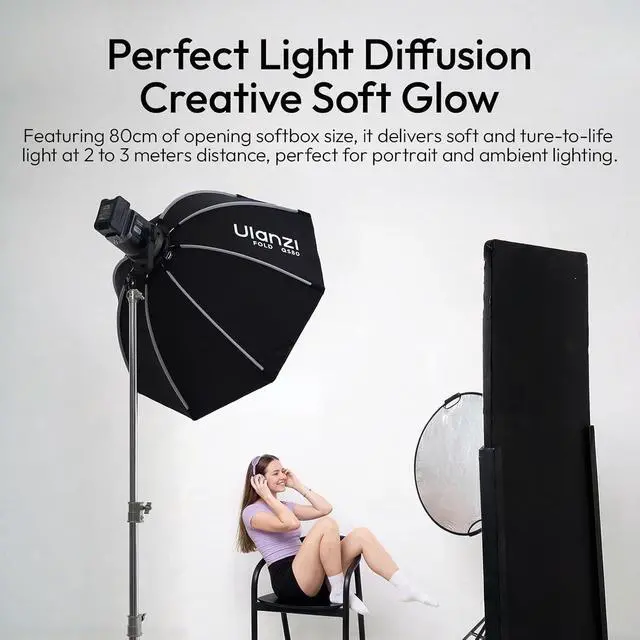 Alt view image 4 of 6 - Deuninker QS80 31.5inch/80cm Softbox Octagonal Quick Release Bowens Mount Soft Box with Diffusers,Honeycomb Grid,Storage Bag, Compatible with Most Standards Mount and VL-120C,VL-120Bi,VL-200Bi