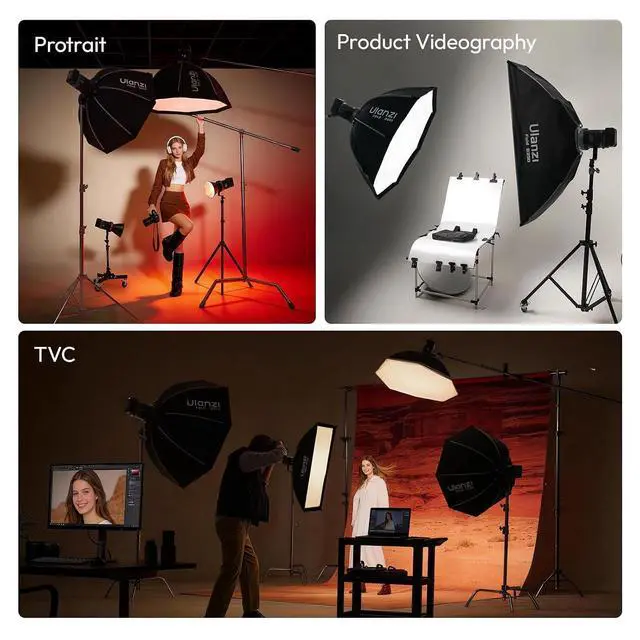 Alt view image 6 of 6 - Deuninker QS80 31.5inch/80cm Softbox Octagonal Quick Release Bowens Mount Soft Box with Diffusers,Honeycomb Grid,Storage Bag, Compatible with Most Standards Mount and VL-120C,VL-120Bi,VL-200Bi