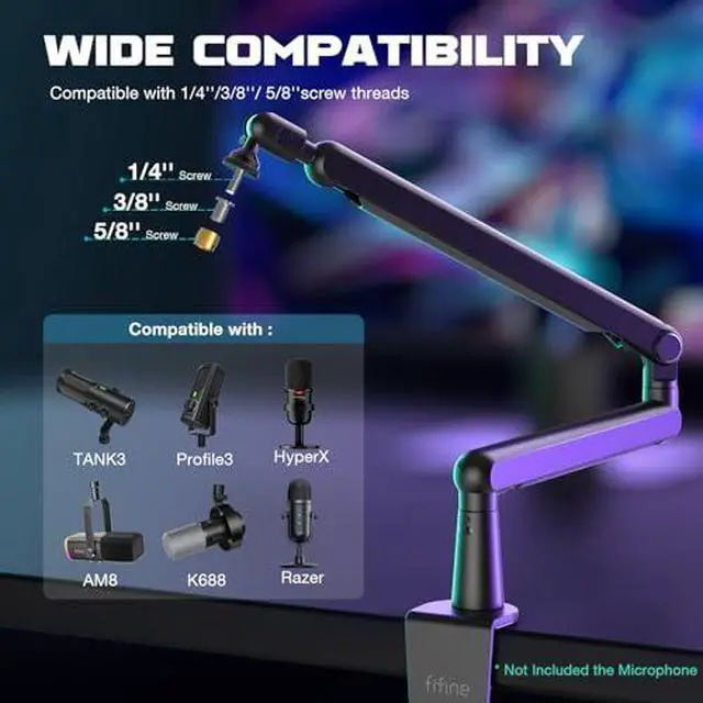 Alt view image 4 of 7 - Deuninker Microphone Boom Arm, Low Profile Arm Stand with XLR Cable Bundle, 10feet Recording Mic Audio Cord, Cable Management, Desk Mount Clamp, Screw Adapter, for Gaming, Streaming, Podcast (BM88+L9)