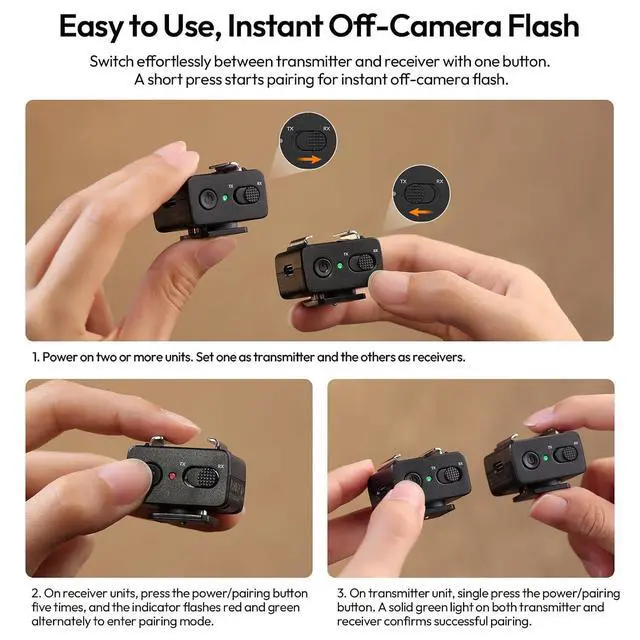 Alt view image 5 of 7 - Deuninker LA10 Mini Flash Trigger for Nikon, Fujifilm, Sony, Canon, Olympus DSLR Cameras - 2.4G Wireless Flash Trigger Receiver & Transmitter, Off-Camera Flashes, Universal Hot Shoe, Multi-Light Setup