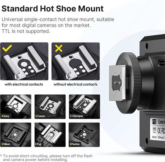 Main image of Deuninker F12 Mini Flash, GN12/CCT 5600K Camera Speedlite Flash for Canon Fuji Sony Nikon Panasonic Olympus Pentax, Single Contact Universal Hot Shoe Mount Flashlight, NOt Compatible with Sony ZV-1F