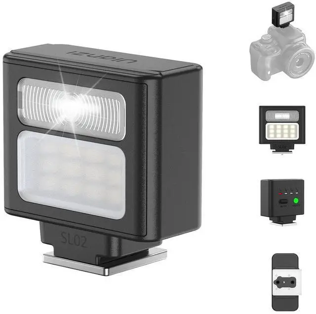 Main image of Deuninker SL02 Mini Flash Speedlite with Video Light, GN8 6500K Dual-Function Camera Flash for Photography and Video, 4 Power Levels Rechargeable Flash