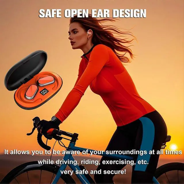 Alt view image 5 of 5 - Open Ear Bluetooth Earbuds with ENC, Air Bone Conduction, Adjustable Ear Hook for Running & Cycling