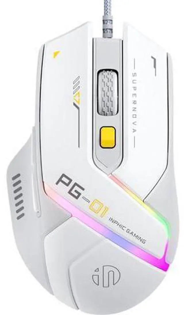 Main image of INPHIC Wired Computer Gaming Mouse Ergonomic, 12800 DPI High-Precision, 6 Programmable Buttons, RGB Backlit for Gaming - White Gray