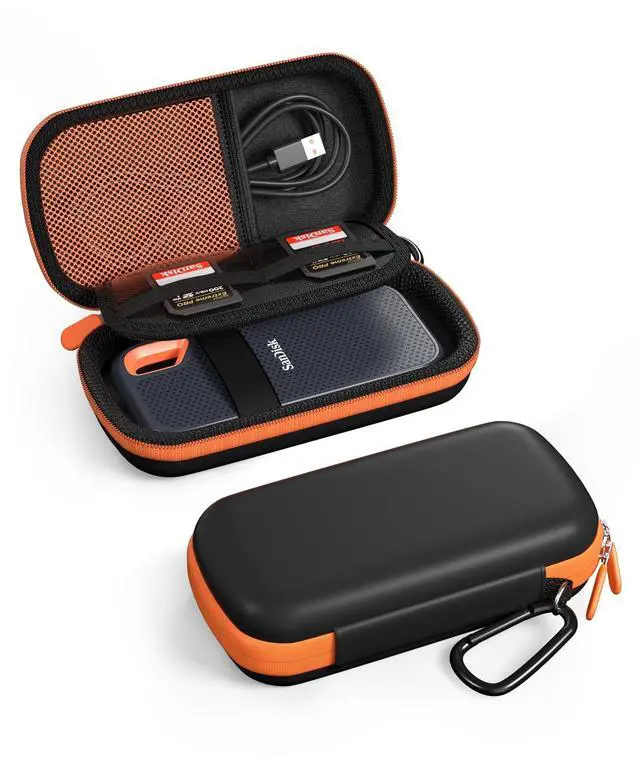 Alt view image 8 of 14 - Hard Carrying Case for SanDisk Extreme/SanDisk Extreme Pro Portable External SSD, 500GB 1TB 2TB 4TB 8TB USB-C Solid State Drive, EVA Shockproof Travel Case with 2 SD Card Slots -OrangeBlack