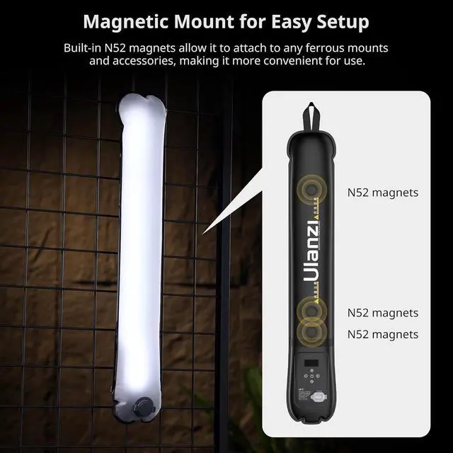 Alt view image 4 of 7 - Deuninker UA12 Inflatable Tube Light, 12W Bi-Color Portable LED Air Tube Light for Video Recording, 2700K-6500K 2500mAh 1/4" Mount Foldable Magnetic Photography Lights Bar for Video/Filmmaking/YouTube