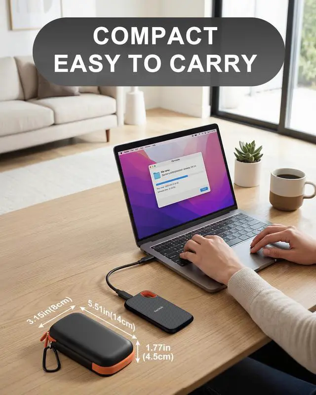 Alt view image 13 of 14 - Hard Carrying Case for SanDisk Extreme/SanDisk Extreme Pro Portable External SSD, 500GB 1TB 2TB 4TB 8TB USB-C Solid State Drive, EVA Shockproof Travel Case with 2 SD Card Slots -OrangeBlack