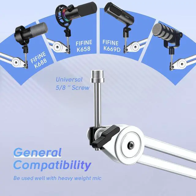 Alt view image 5 of 7 - Deuninker Microphone Arm Stand and XLR Cable Set,Metal Heavy Duty Mic Stand with Desk Clamp, 5/8" Screw,XLR Interface Cable with Balanced 3 PIN,Mic Wire for Recording Podcast Streaming(BM63W+L9)