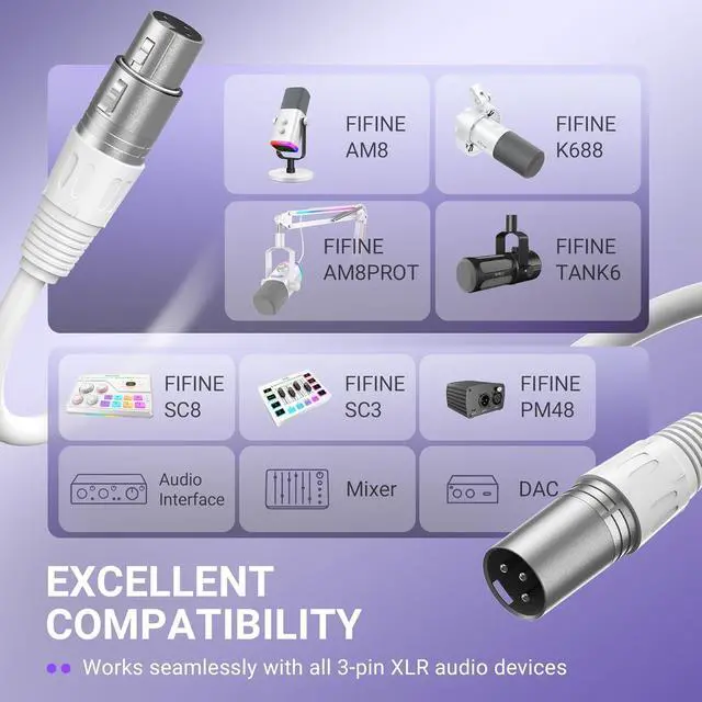 Alt view image 4 of 7 - Deuninker XLR Cable, 5.9ft Balanced 3-Pin Microphone Cable for Home Studio Recording,Male to Female XLR Cord for Microphone,Aduio Interface,Streaming-L9CW