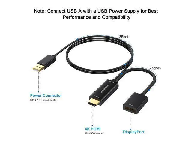 Alt view image 2 of 7 - HDMI to DisplayPort Converter with USB Power, CableCreation 4K x 2K@30Hz HDMI Male to DP Female Adapter/Converter for Xbox One, Compliant with VESA Dual-Mode DisplayPort 1.2, HDMI 1.4