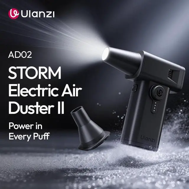Alt view image 2 of 7 - Deuninker AD02 Storm Electric Air Duster V2, 130,000 RPM Compressed Air Duster, 12.5W Fast Charge, Variable Speed, with 200-Mesh Filter & LED Light, Portable Mini Dust Blower for Camer Cleaning