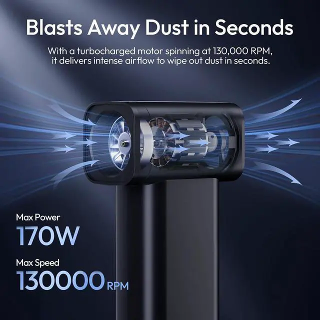 Alt view image 4 of 7 - Deuninker AD02 Storm Electric Air Duster V2, 130,000 RPM Compressed Air Duster, 12.5W Fast Charge, Variable Speed, with 200-Mesh Filter & LED Light, Portable Mini Dust Blower for Camer Cleaning