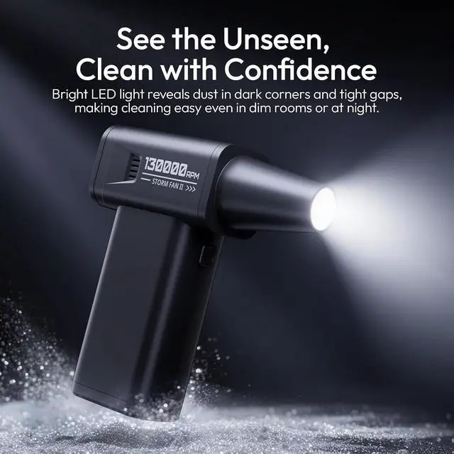 Alt view image 6 of 7 - Deuninker AD02 Storm Electric Air Duster V2, 130,000 RPM Compressed Air Duster, 12.5W Fast Charge, Variable Speed, with 200-Mesh Filter & LED Light, Portable Mini Dust Blower for Camer Cleaning