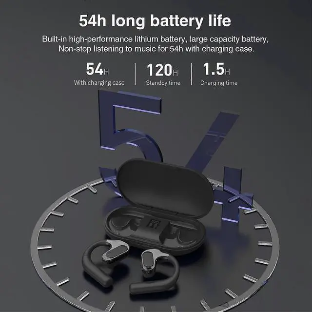 Alt view image 5 of 5 - CHRONUS Sports Air Conduction Headphones, Bluetooth 5.4, ENC Noise Reduction, 54H Battery, Black
