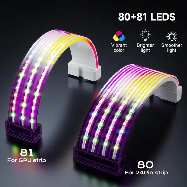 Alt view image 10 of 14 - RGB LED Strips for PSU Cables - Flexible ARGB Lighting Sleeves,Manage/Cover 8 pin PCIE/12VHPWR GPU,24 Pin ATX Power Supply Cable and Extensions,Decor PC Case,5V 3Pin SYNC