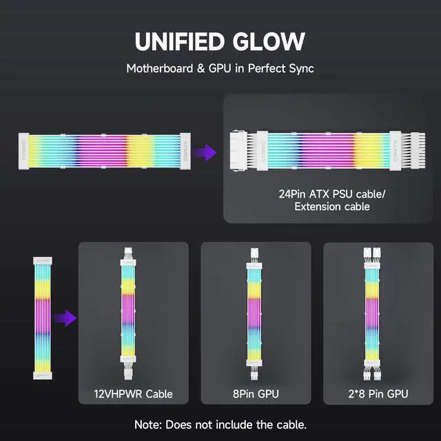 Alt view image 14 of 14 - RGB LED Strips for PSU Cables - Flexible ARGB Lighting Sleeves,Manage/Cover 8 pin PCIE/12VHPWR GPU,24 Pin ATX Power Supply Cable and Extensions,Decor PC Case,5V 3Pin SYNC