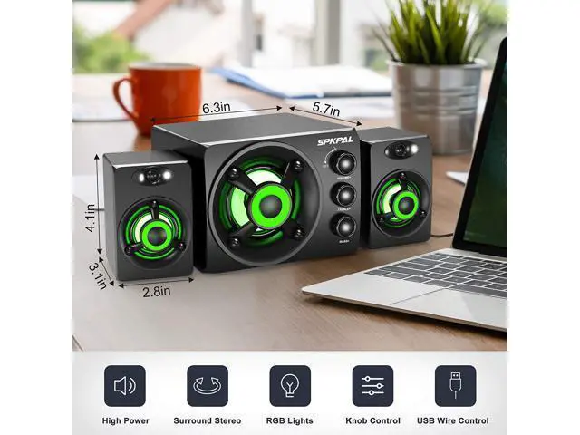 Alt view image 3 of 7 - Computer Speaker with Subwoofer USB-Powered 2.1 Multimedia Speakers System,3.5mm Aux Input with LED Atmosphere Light Stereo Wired Desktop Speaker for Gaming PC,Laptops,Tablets
