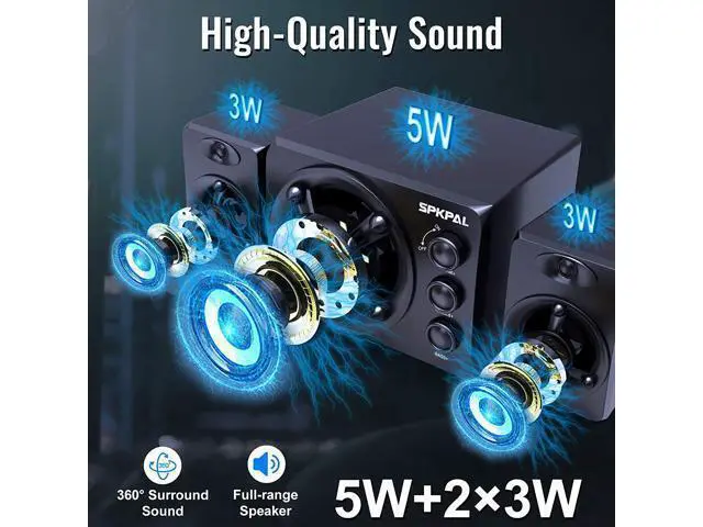 Alt view image 2 of 7 - Computer Speaker with Subwoofer USB-Powered 2.1 Multimedia Speakers System,3.5mm Aux Input with LED Atmosphere Light Stereo Wired Desktop Speaker for Gaming PC,Laptops,Tablets