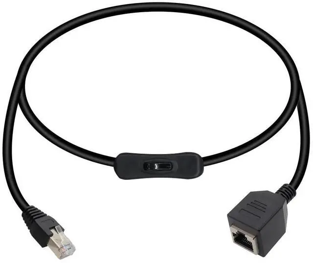 Alt view image 8 of 14 - RJ45 Cat5e Ethernet Patch Cable Switch On/Off RJ45 Male to Female High Speed Right Angle Internet Network Cable LAN with Disconnect Switch for Cat5e/Cat5, Black(50CM/1.6Ft)