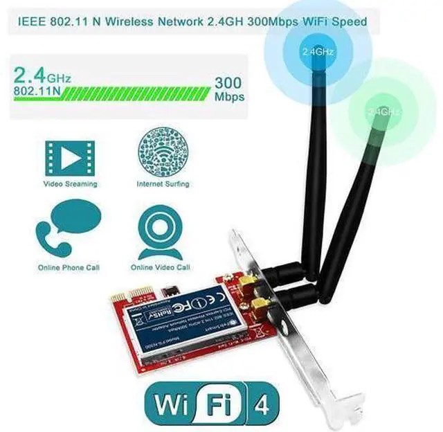 Alt view image 3 of 7 - FebSmart Wireless N 2.4GHz 300Mbps PCIe Wireless Network Adapter for Windows 10 8.1 8 7 XP Server(32/64bit) and Linux PCs ,PCIe WiFi Card,PCIe WiFi Adapter(FS-N300)