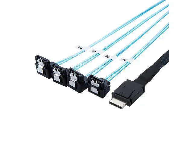 Alt view image 2 of 6 - Deuninker OCuLink PCIe SAS SFF-8611 4i to SATA 7P 90 Degree Cable 12Gbps High Speed Server Hard Drive Connection, 32AWG Low-Loss Wire (1M)