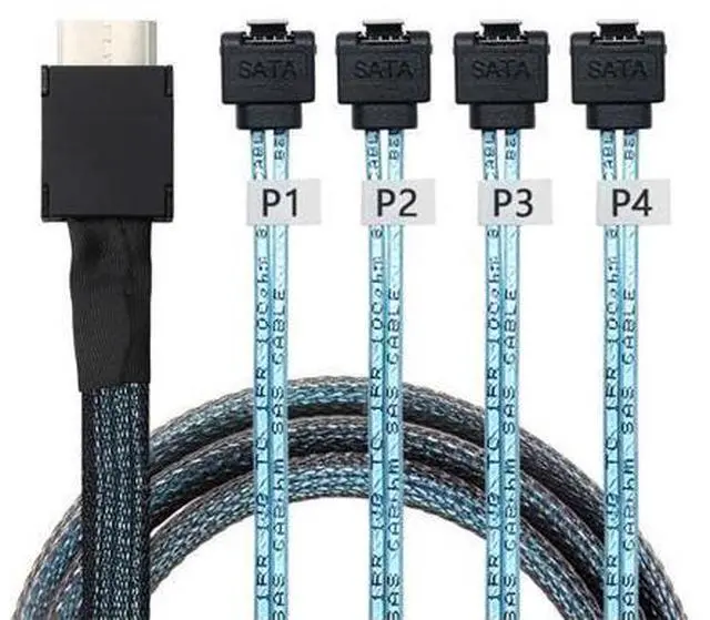 Alt view image 3 of 6 - Deuninker OCuLink PCIe SAS SFF-8611 4i to SATA 7P 90 Degree Cable 12Gbps High Speed Server Hard Drive Connection, 32AWG Low-Loss Wire (1M)