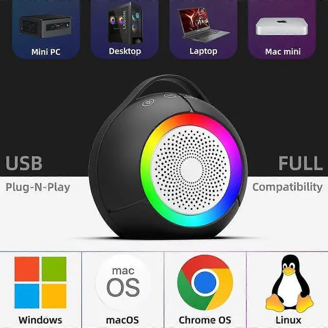 Alt view image 5 of 5 - Ecocleanpath USB Computer Speakers with RGB Lights, Ultra-Clear Sound & Deep Bass, Plug-N-Play for PC/Laptop